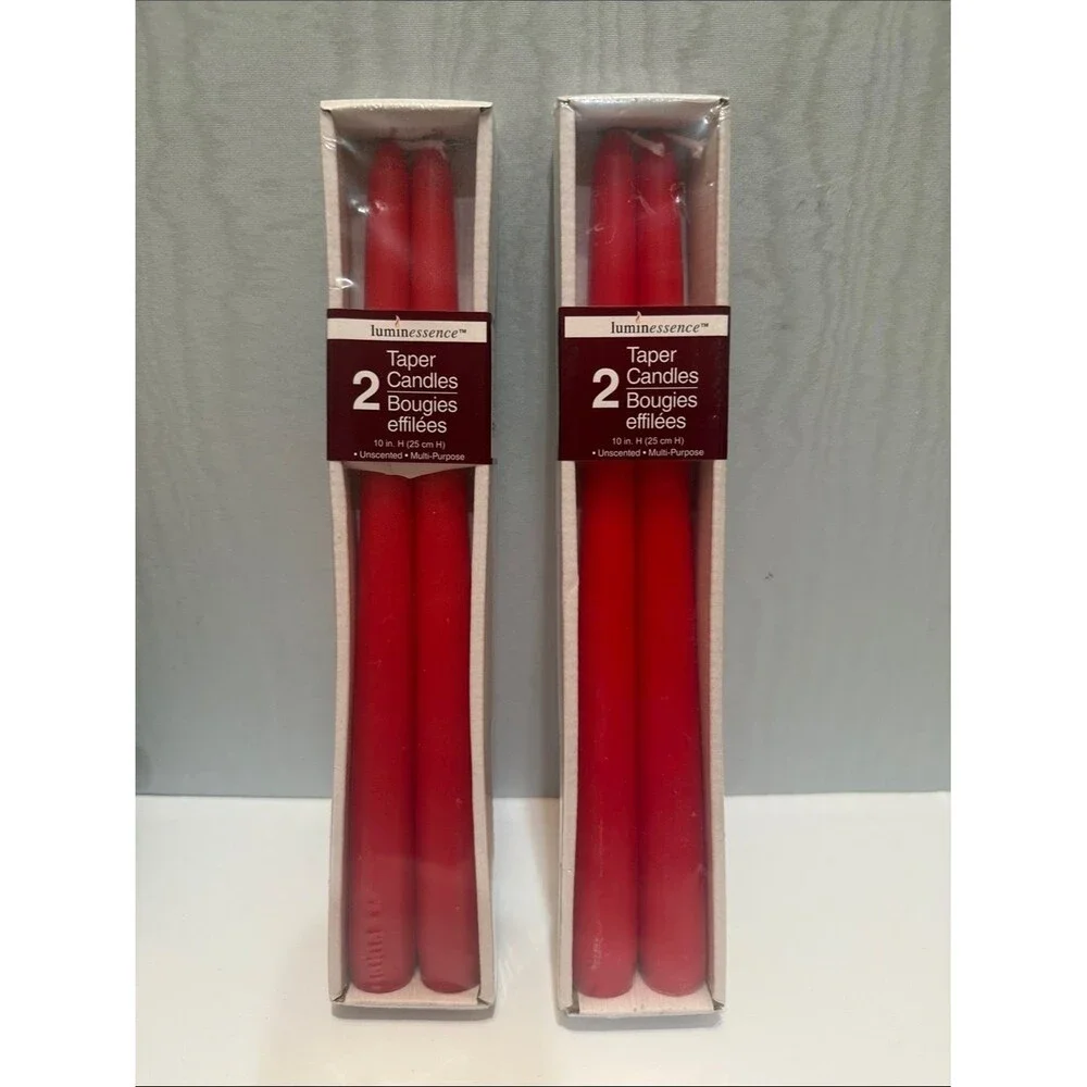 NEW Luminessence Taper Candles 10” Unscented Red 1708 Two Boxes of Two Candles